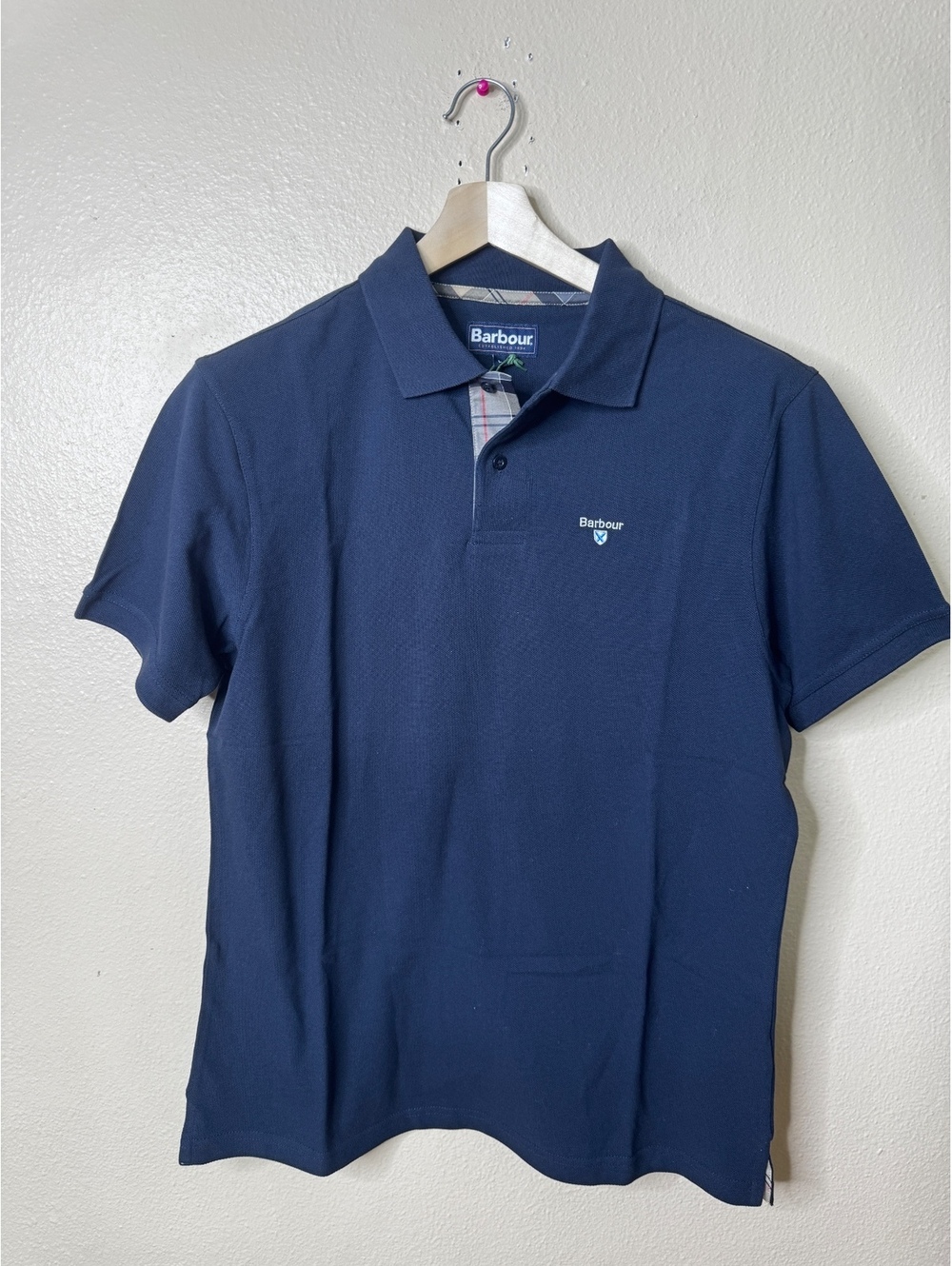 NWT Barbour Men’s Tartan Pique Polo Shirt New Navy Size Large MML0012NY31